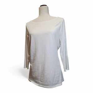 Garnet Hill Women's White Essential 3/4 Sleeve Boatneck Pima Cotton Tee M